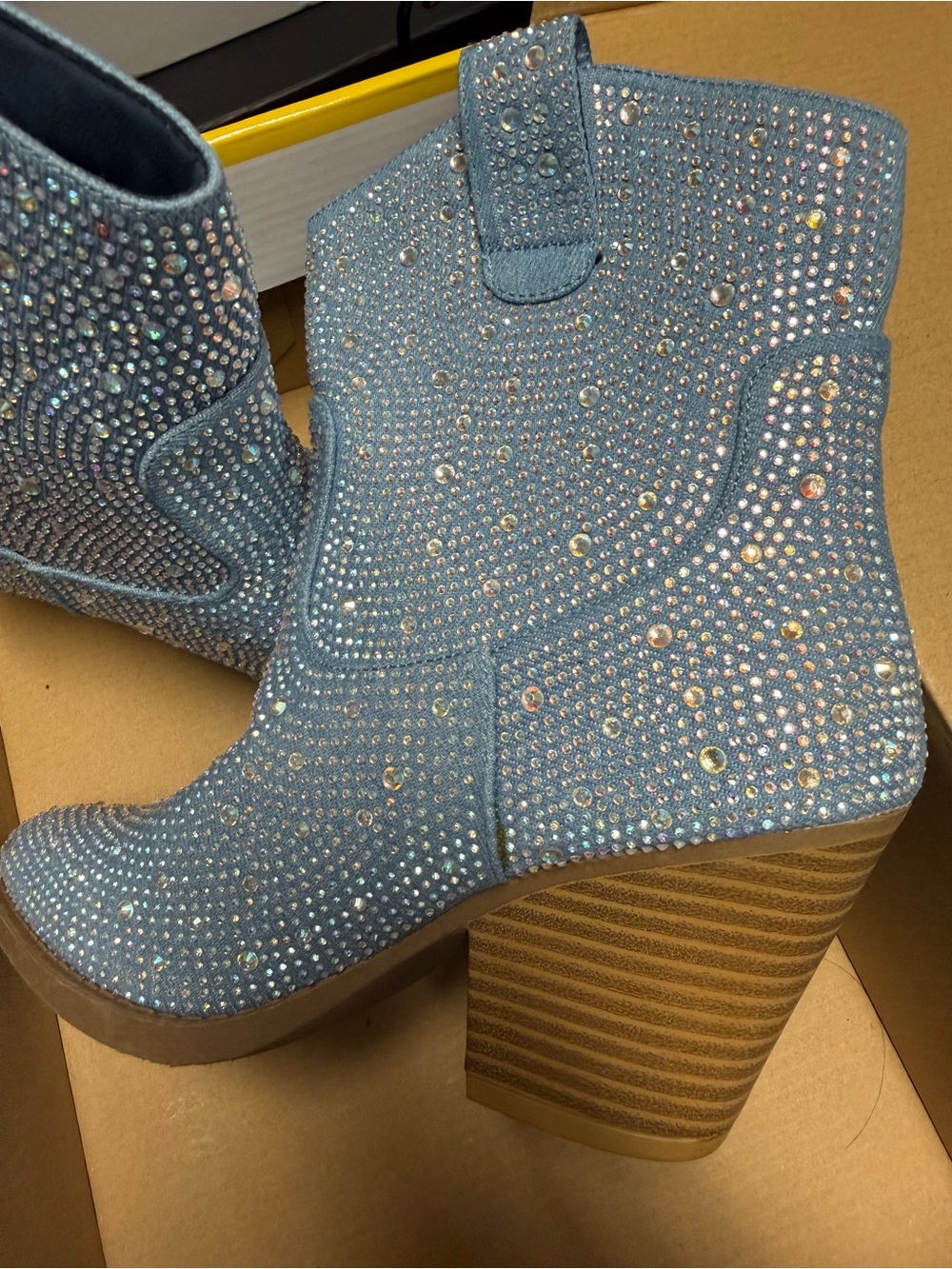 Forever 21 Light Blue Crystal-Embellished Western Ankle Booties